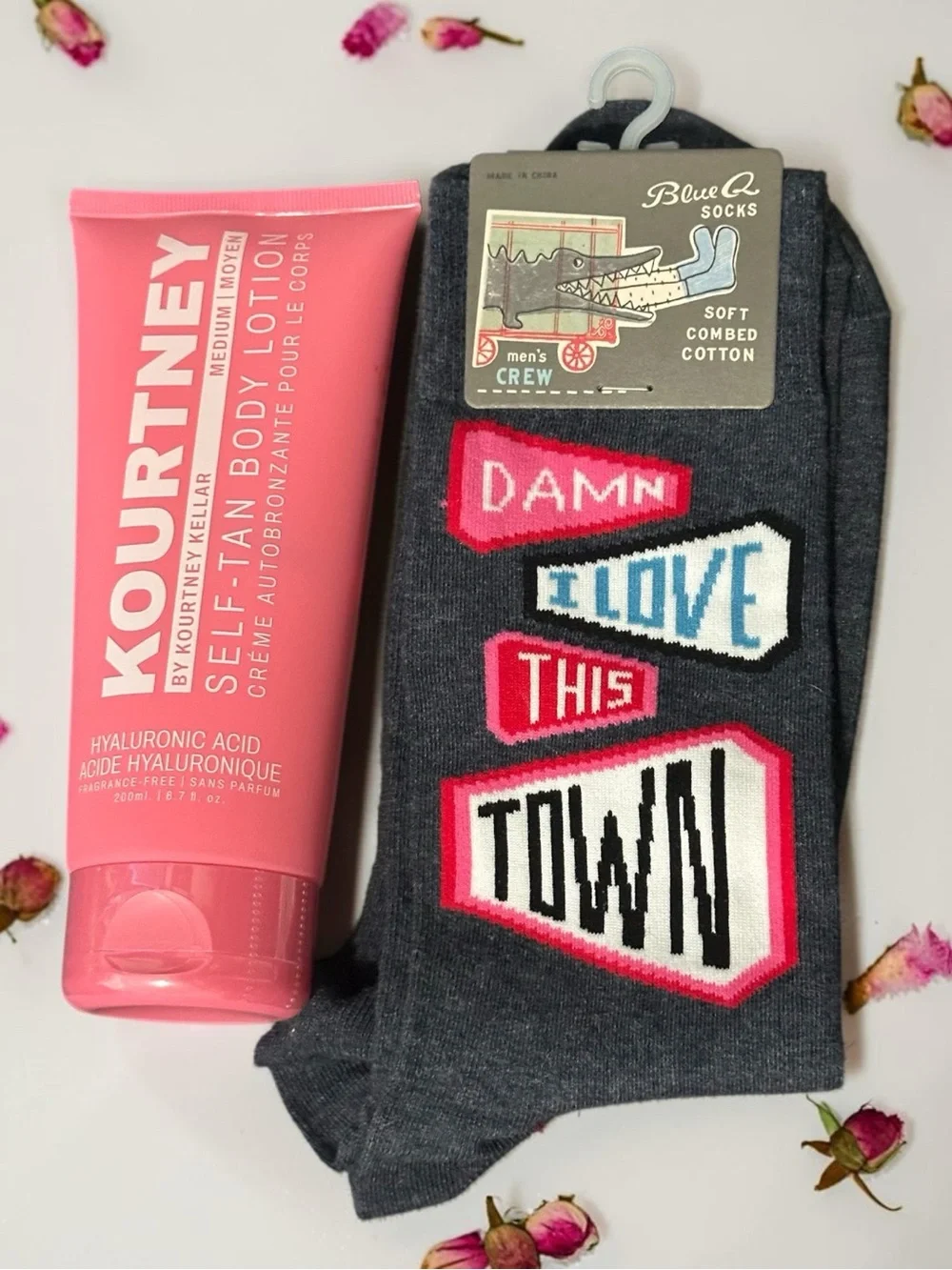 GET SOFT SKIN AND WARM FEET with Kourtney Self-Tan Body Lotion + funny sock